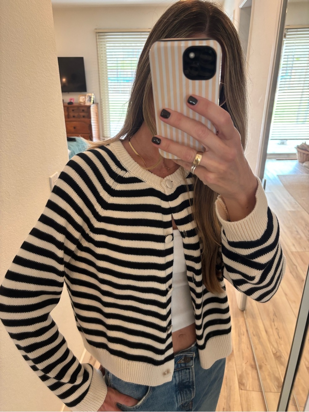 Universal Thread Black and White Striped Crewneck Cardigan